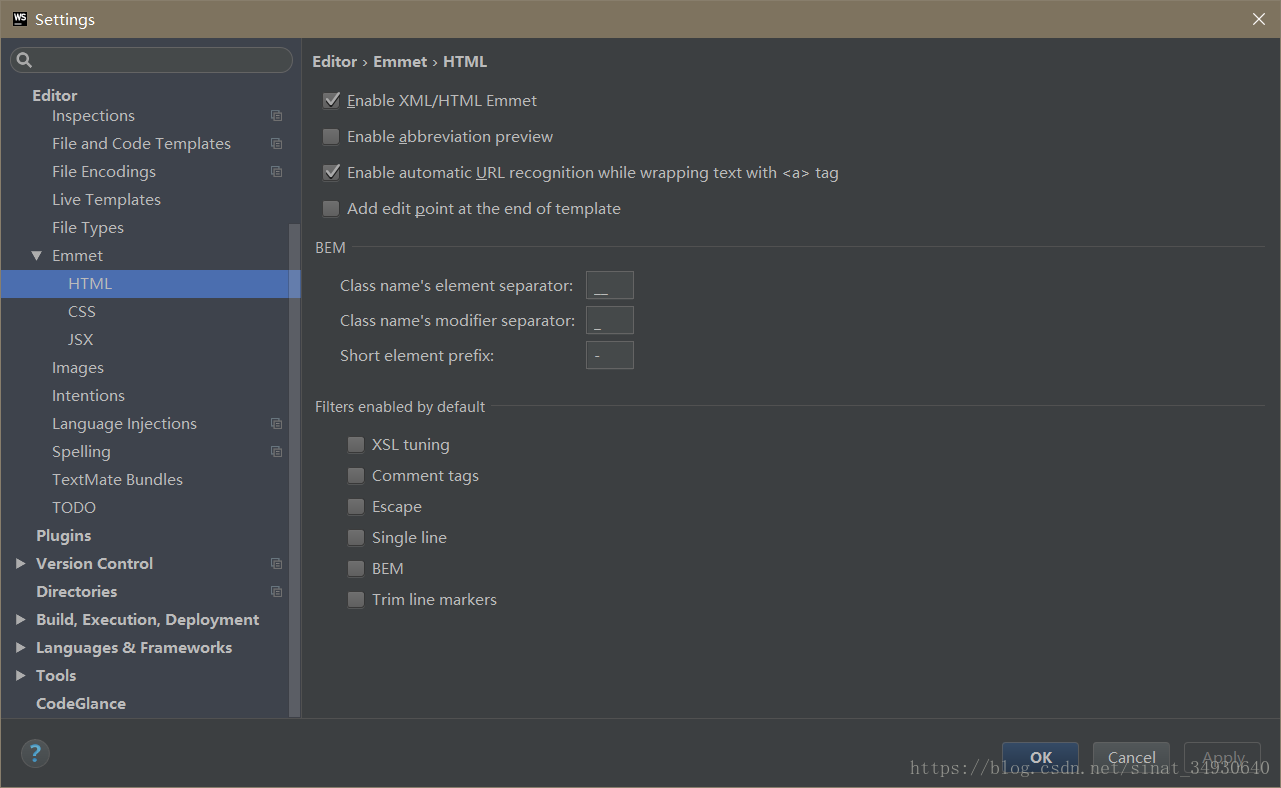 webstorm Emmet相关配置